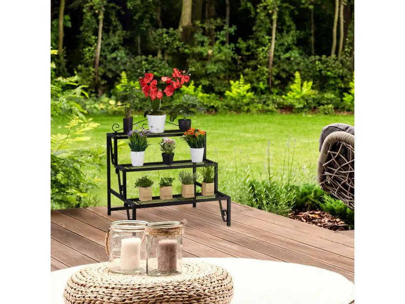relaxdays Blumentreppe 69 cm, Schwarz