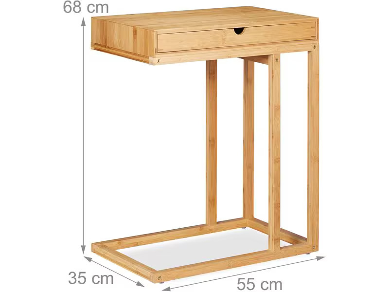 relaxdays Beistelltisch mit Schubfach 55 cm x 68 cm, Hellbraun