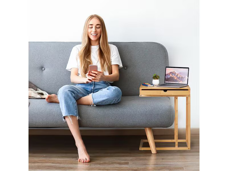 relaxdays Beistelltisch mit Schubfach 55 cm x 68 cm, Hellbraun