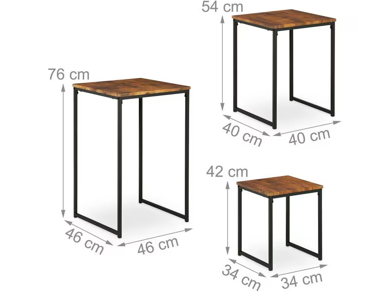 relaxdays Beistelltisch 3er Set Braun/Schwarz