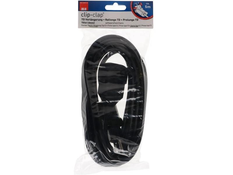 Max Hauri Verlängerungskabel 1 m T13 - T12 Clip-Clap, Schwarz