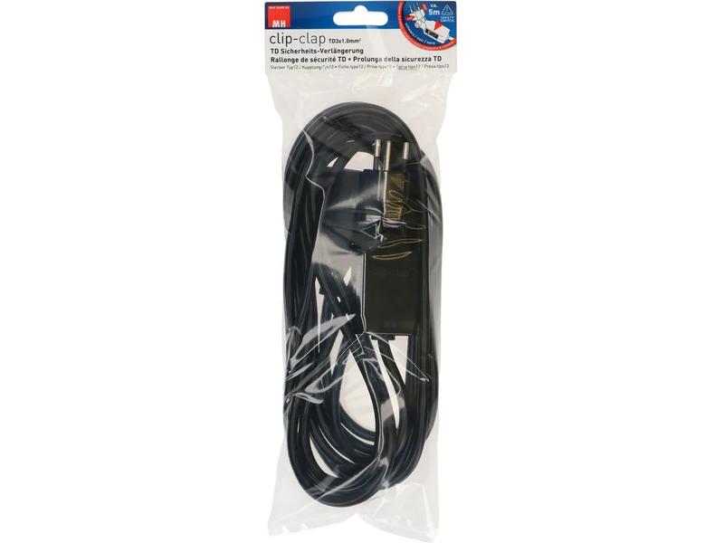 Max Hauri Verlängerungskabel 5 m T13 - T12 Clip-Clap, Schwarz