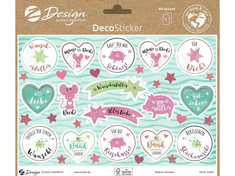 Z-Design Motivsticker A5 Deko Gutschein, Bunt, 64 Aufkleber
