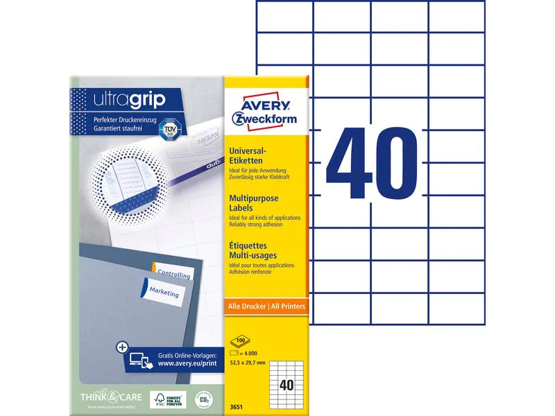 Avery Zweckform Universal-Etiketten 3651 52.5 x 29.7 mm, 100 Blatt