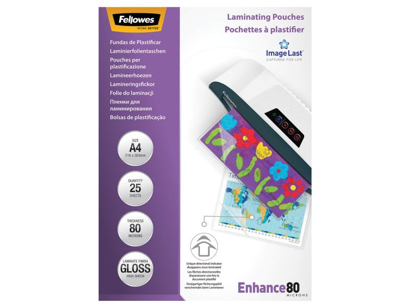 Fellowes Laminierfolie A4, 80 µm, 25 Stück, Glänzend