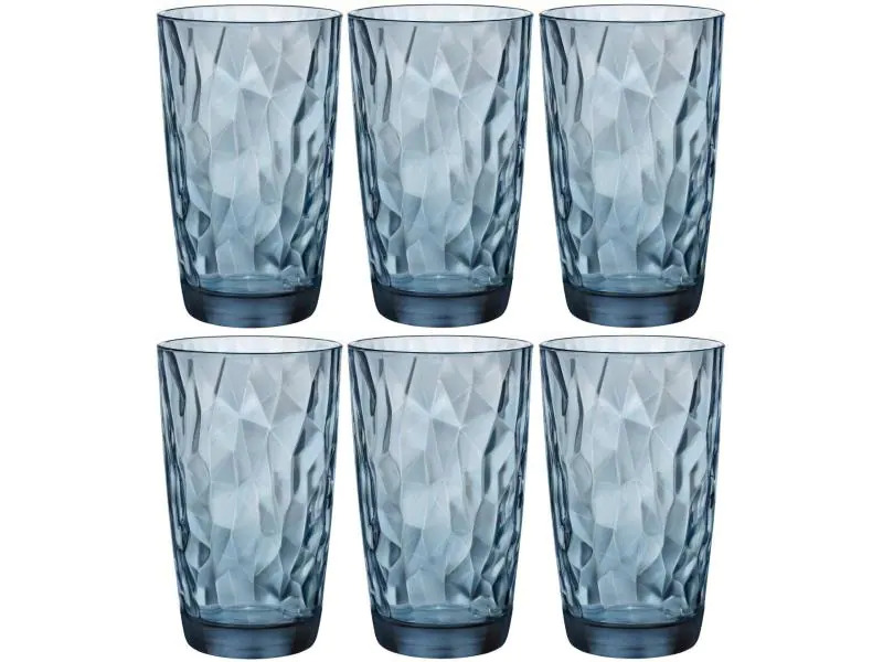 Bormioli Rocco Longdrinkglas Diamond 470 ml, 6 Stück, Blau