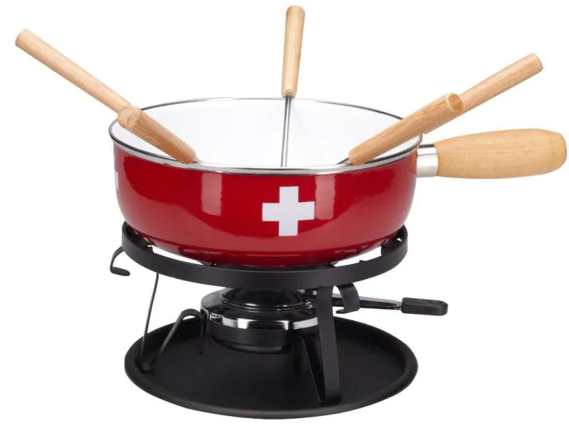 Nouvel Käsefondue-Set CH-Kreuz 9 Teile, Rot/Weiss