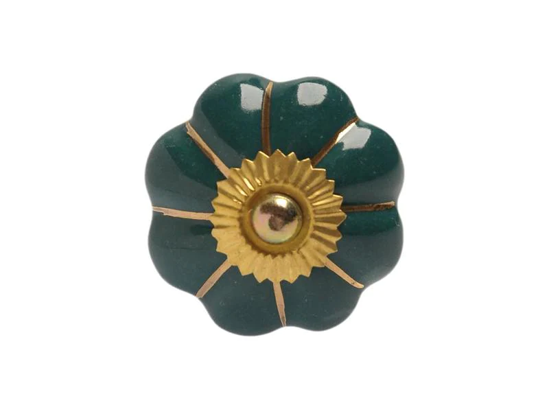 Tranquillo Möbelgriff handgemacht, Ø 4 cm, Dunkelgrün/Gold