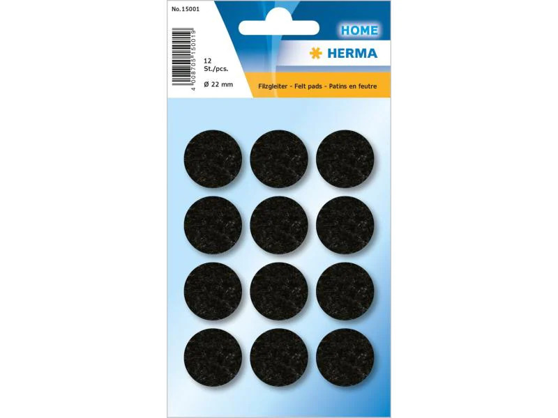 Herma Stickers Filzgleiter Ø 22 mm, Schwarz, 12 Stück