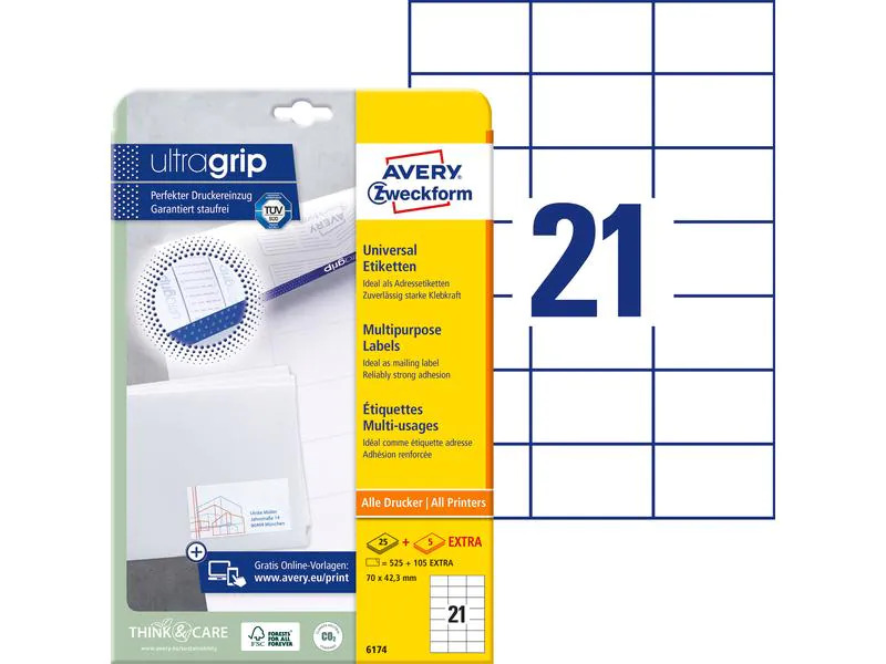 Avery Zweckform Universal-Etiketten 6174 70 mm, 30 Blatt