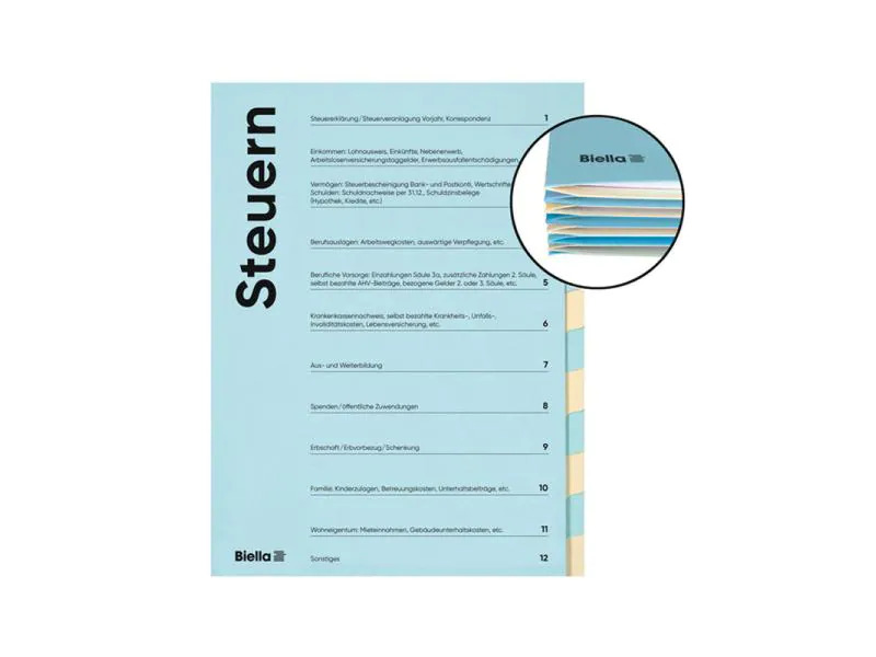 Biella Steuermappe A4 12-teilig, Blau; Beige