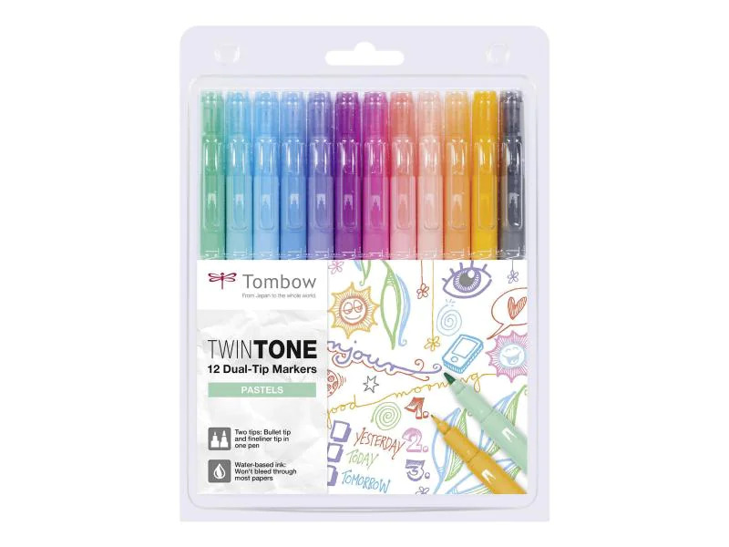Tombow Fineliner TwinTone Pastels 0.8 mm, 0.3 mm, 12 Stück