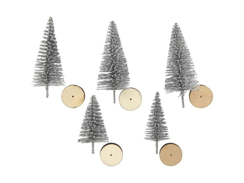 Creativ Company Weihnachtsbäume Silber, 5 Stück