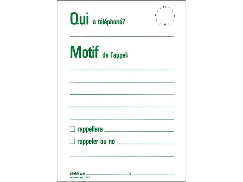 Favorit Telefonblock Mitteilung A6, Französisch, 60 Blatt