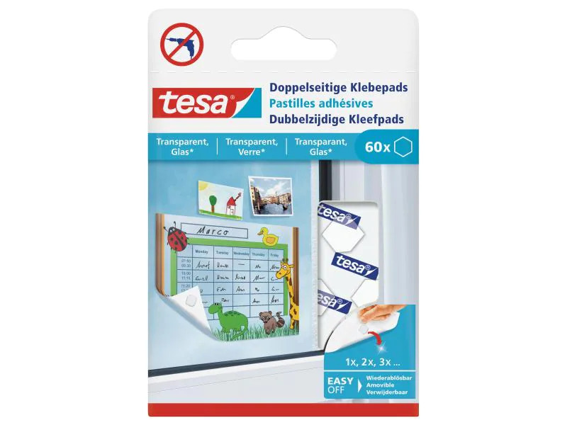 tesa Doppelseitige Klebepads für transparente Flächen