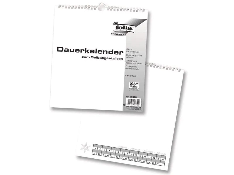 Folia Dauerkalender 23 x 24 cm, Weiss