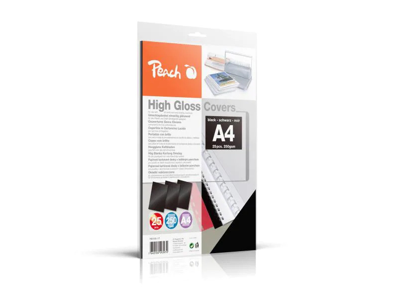 Peach Einbanddeckel High Gloss A4, 250 g/m², 25 Stück, Schwarz