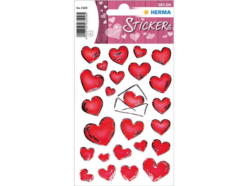 Herma Stickers 3D-Sticker Herzen mit Silberprägung 50 Stück Rot