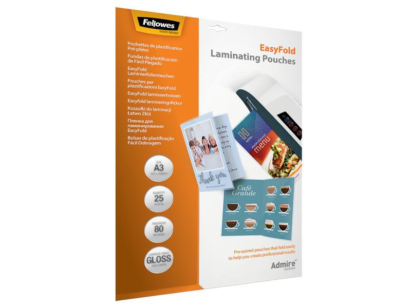 Fellowes Laminierfolie Easyfold  A3, 80 µm, 25 Stück, Glänzend