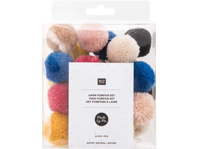 Rico Design Pompon Set Ø 3 cm Natur Mix, 24 Stück