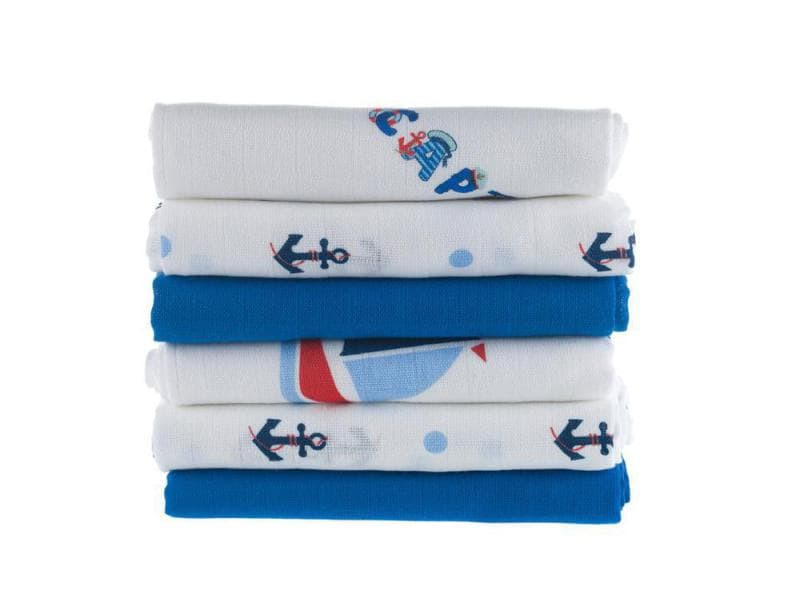 MAKIAN Mulltuch 6-er Set 80 x 80 cm Blau und Weiss Captain