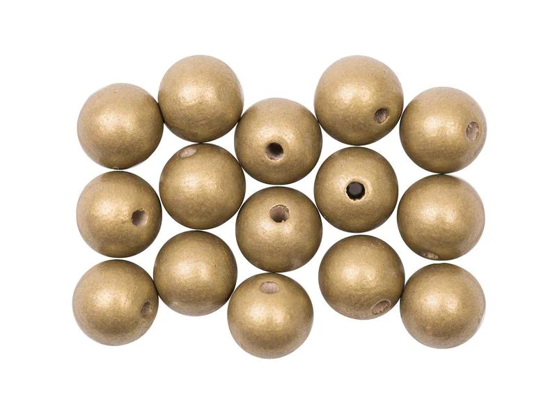 Rico Design Holzperlen Gebohrt 12 mm Gold, 15 Stück