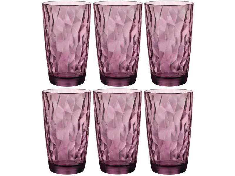 Bormioli Rocco Longdrinkglas Diamond 470 ml, 6 Stück, Violett