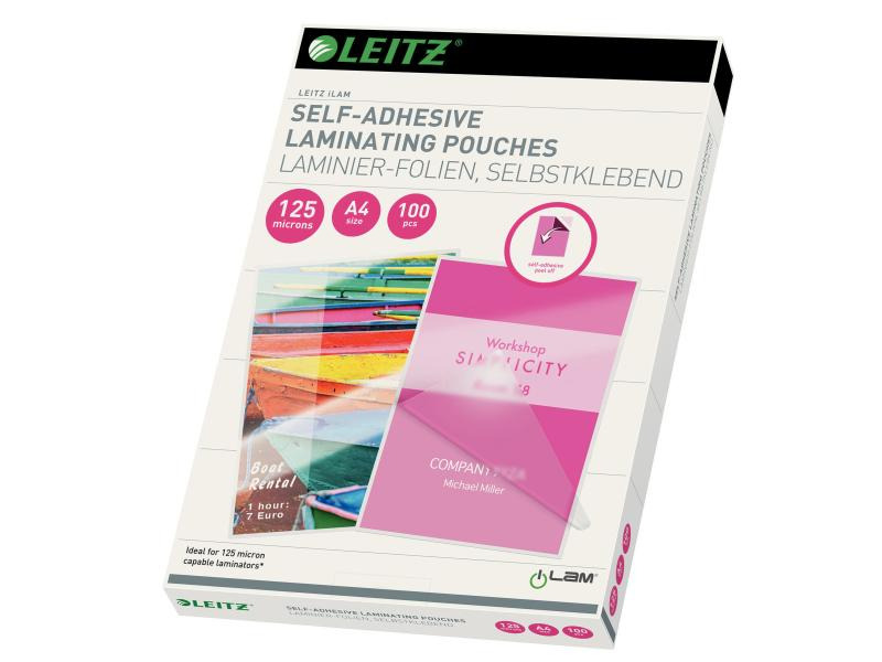 Leitz Laminierfolie A4, 125 µm, 100 Stück, Glänzend, Selbstklebend
