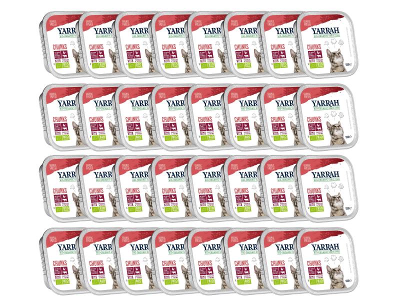 Yarrah Bio-Nassfutter Chunks mit Huhn &amp; Rind, 32 x 100 g