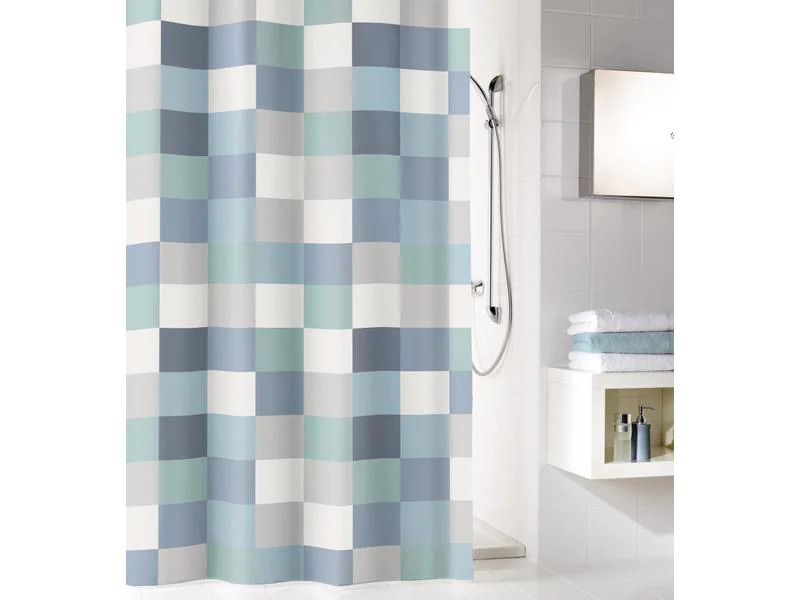 Kleine Wolke Duschvorhang Check 180 x 180 cm, Blaugrau/Grau/Weiss