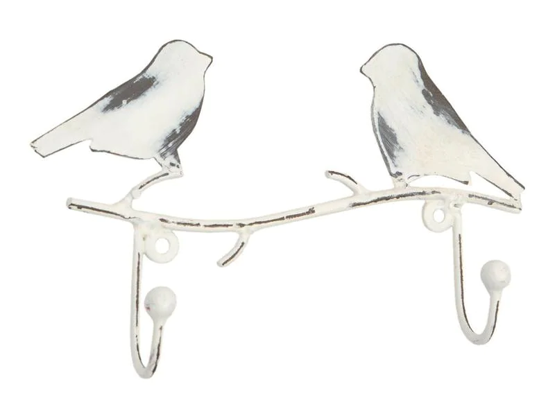 Tranquillo Wandhaken 2-fach, Vogel, Weiss, 16 cm