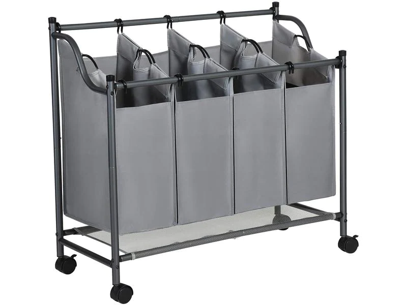 Songmics Wäschesammler mit 4 Fächern 120 l, Anthrazit/Grau