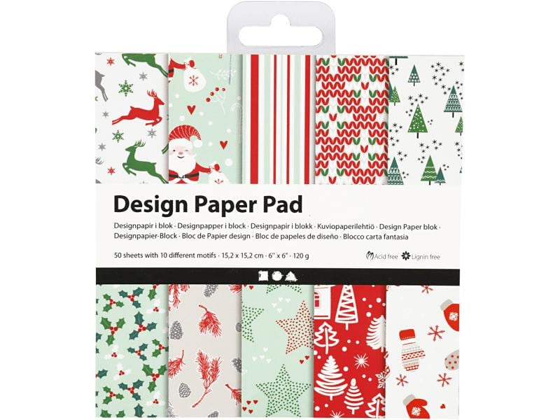 Creativ Company Designpapier 15.2 x 15.2 cm, Weiss/Rot, 50 Blatt