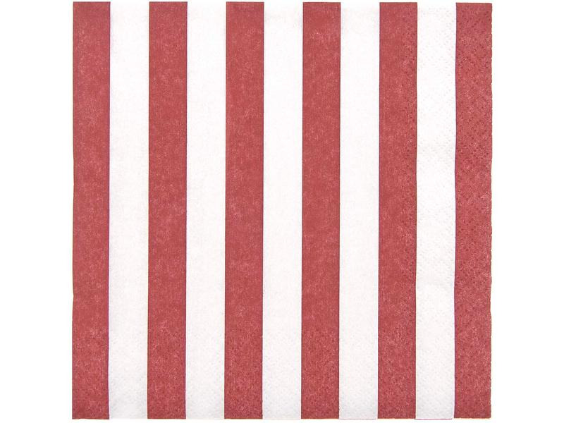 Rico Design Papierservietten Gestreift 33 x 33 cm, 20 Stück, Rot/Weiss