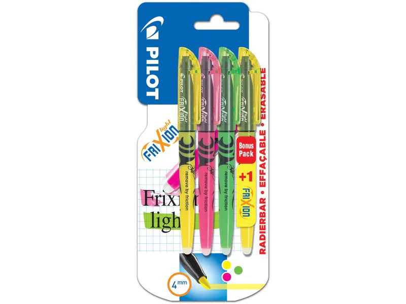 Pilot Textmarker FriXion Light 4 Stück, Gelb/Grün/Pink