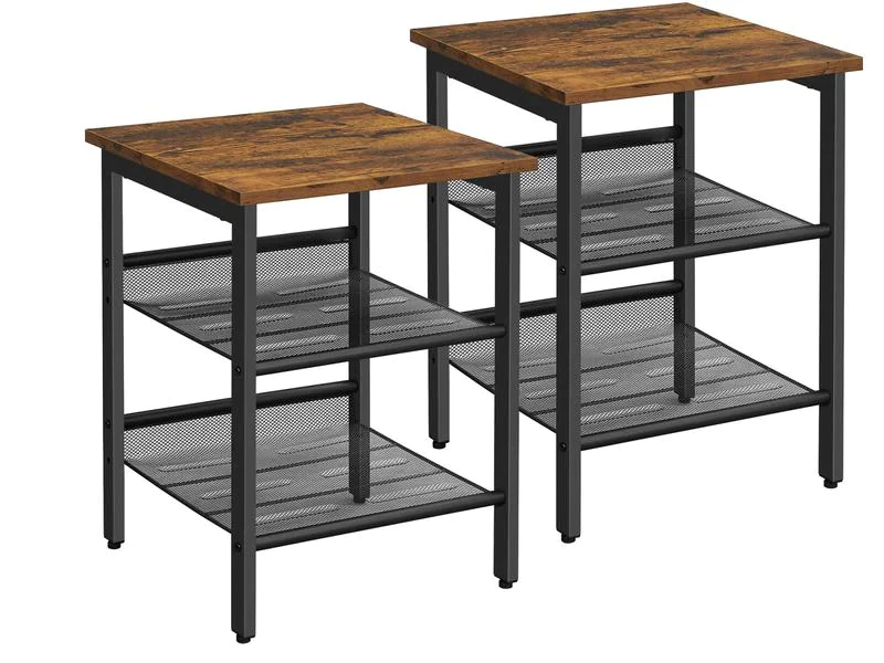 VASAGLE Beistelltisch mit Gitterablagen 2er Set, Braun/Schwarz