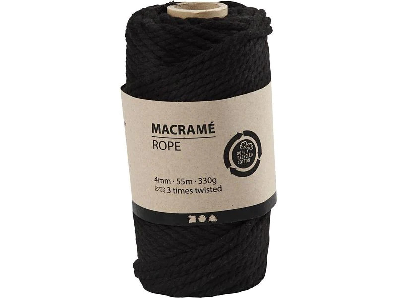 Creativ Company Baumwollgarn Makramee Rope 330 g, Schwarz