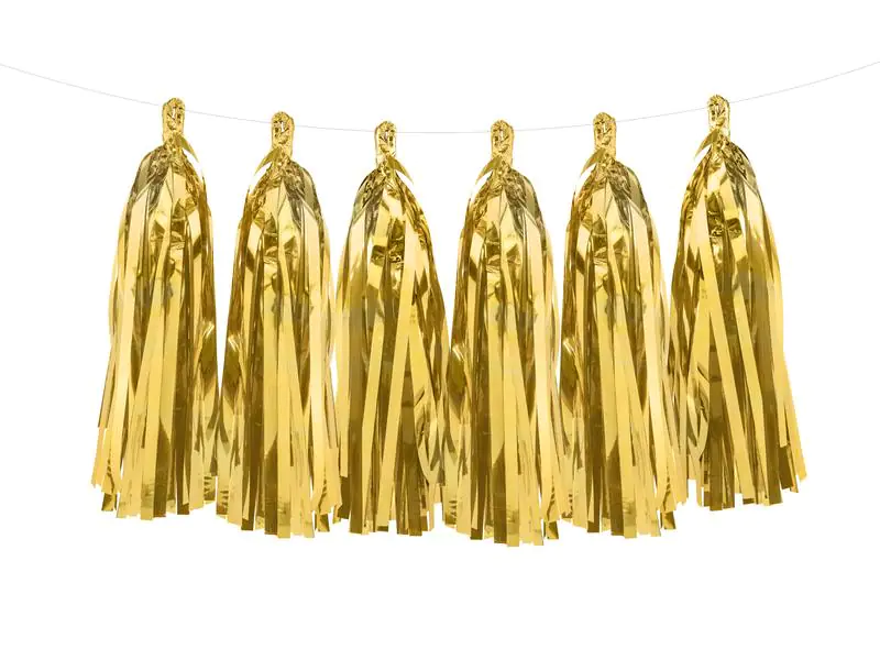 Partydeco Girlande Quasten 1.5 m, Gold, 12 Pompons