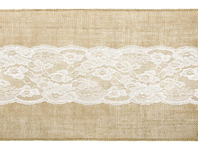 Partydeco Tischläufer Jute mit Spitze 28 cm x 2.75 m, 1 Stück, Braun