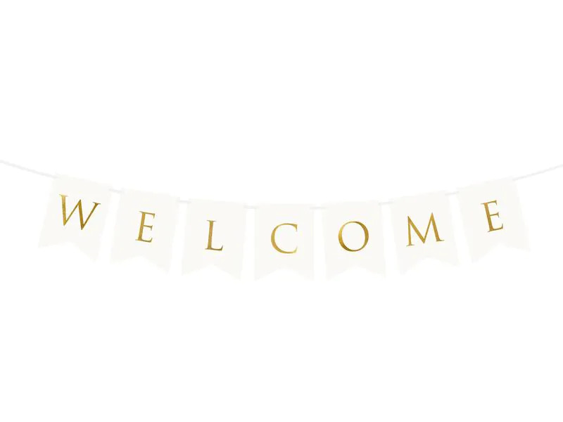 Partydeco Girlande Welcome 15 x 95 cm, Weiss/Gold