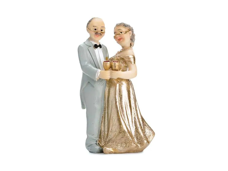 Partydeco Kuchen-Topper Figur Goldene Hochzeit 12 cm, Grau/Gold