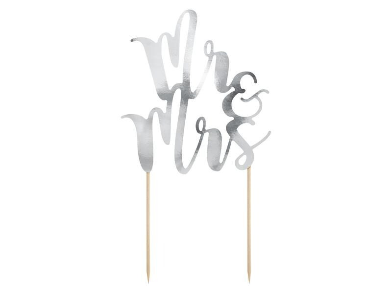 Partydeco Kuchen-Topper Mr &amp; Mrs 25.5 cm, 1 Stück, Silber