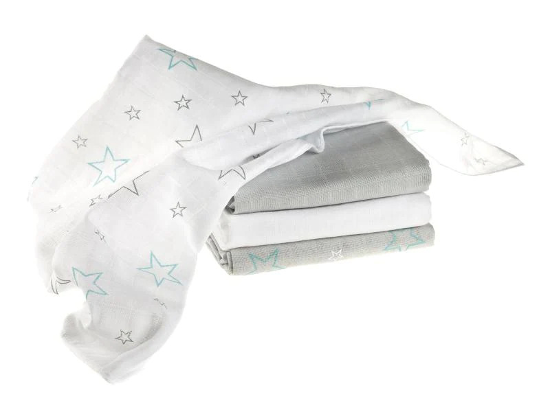 MAKIAN Mulltuch 4-er Set 70 x 70 cm Hellgrau und Weiss Sterne