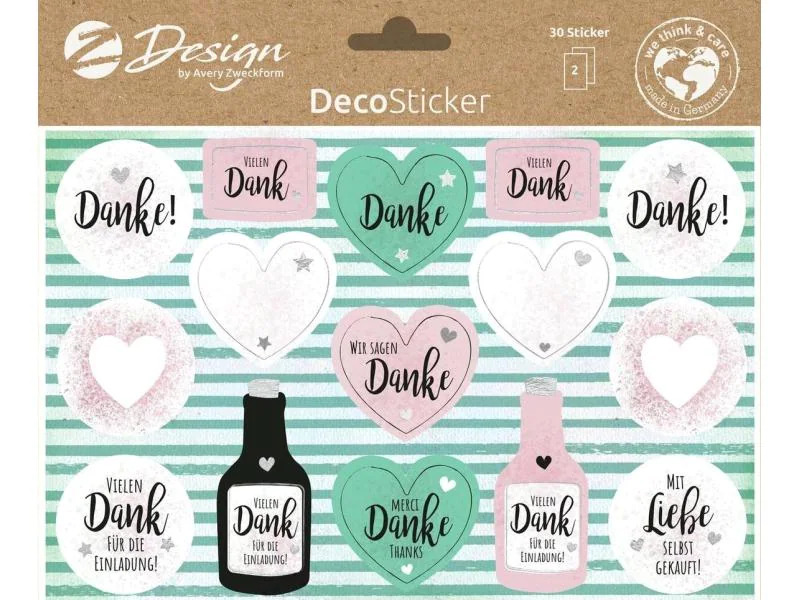 Z-Design Motivsticker A5 Deko Danke, Bunt, 30 Aufkleber