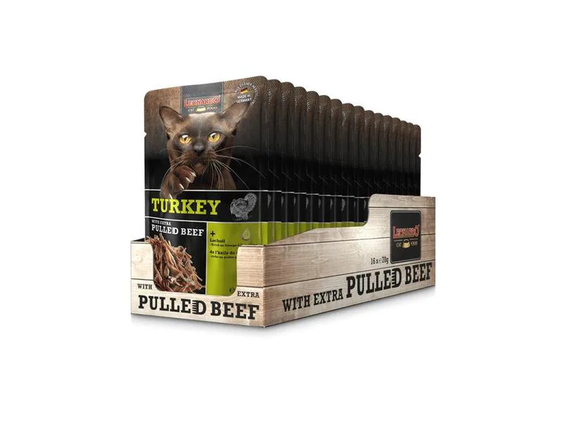 Leonardo Cat Food Nassfutter Truthahn &amp; Pulled Beef, 16 x 70 g