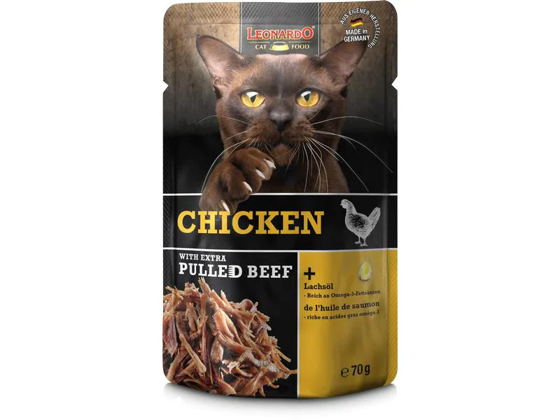 Leonardo Cat Food Nassfutter Huhn &amp; Pulled Beef, 70 g
