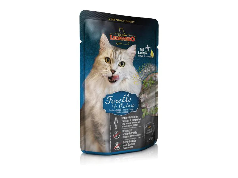 Leonardo Cat Food Nassfutter Forelle &amp; Catnip, 85 g