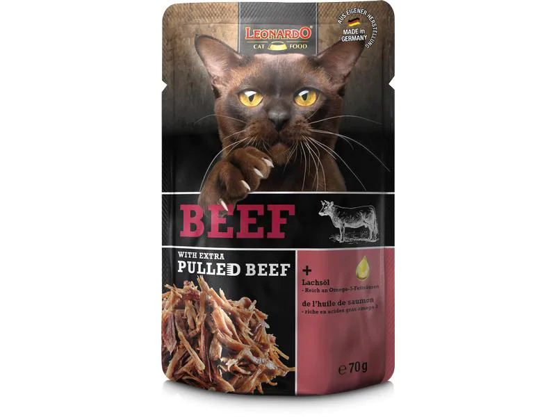 Leonardo Cat Food Nassfutter Rind &amp; Pulled Beef, 70 g