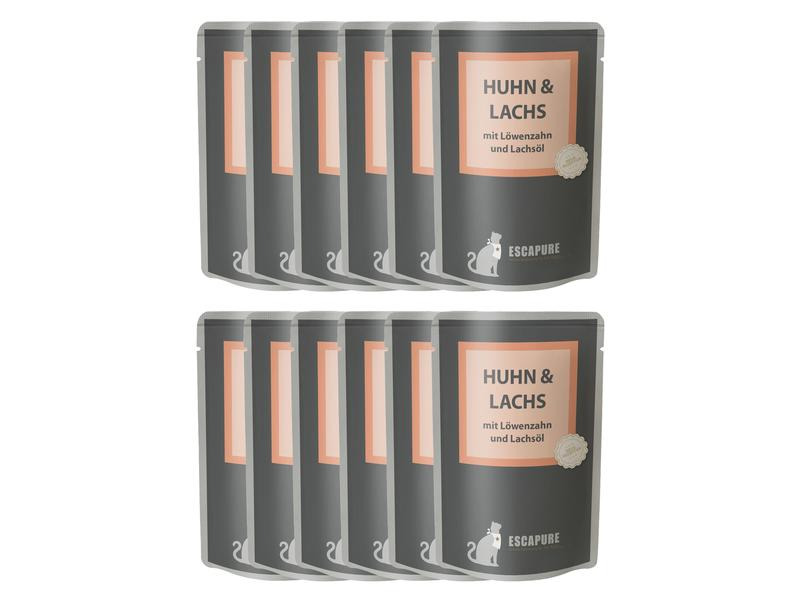 Escapure Nassfutter Pouch Huhn &amp; Lachs, 12 x 100 g
