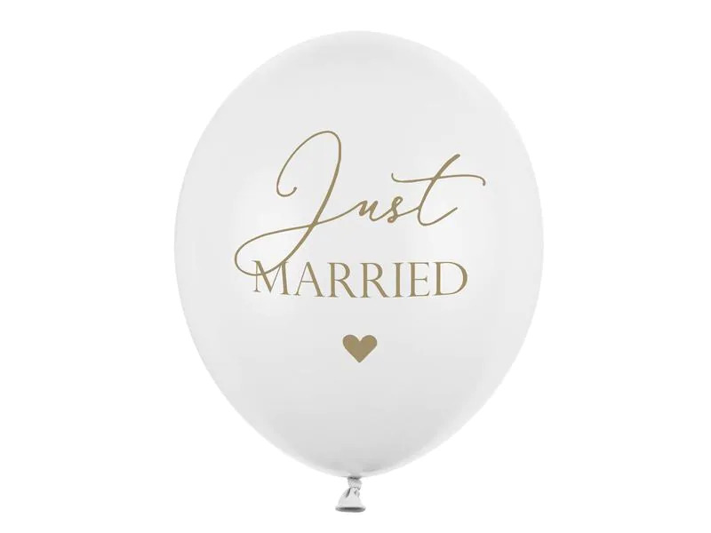 Partydeco Luftballon Just Married Weiss/Gold Ø 30 cm, 6 Stück